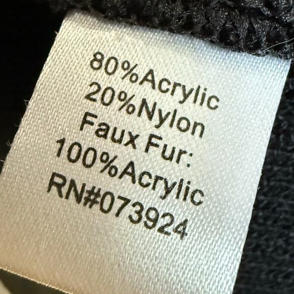 Ming Wang Open Knit Cardigan Women Large Black Faux Fur Trim Dolman Sleeves - Picture 11 of 11